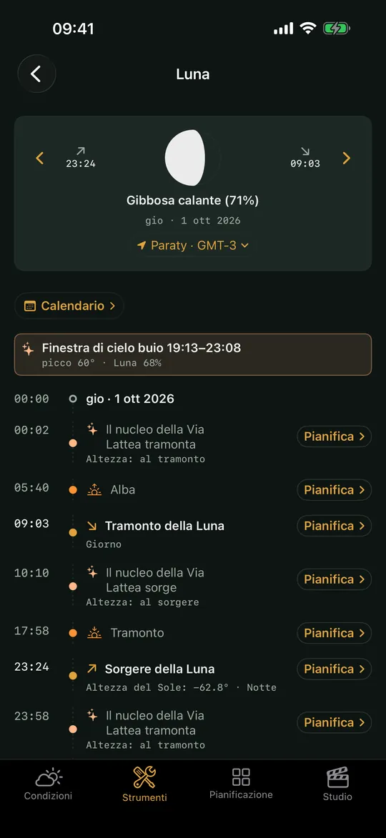 La schermata «Almanacco lunare» nell’app Viewpoint