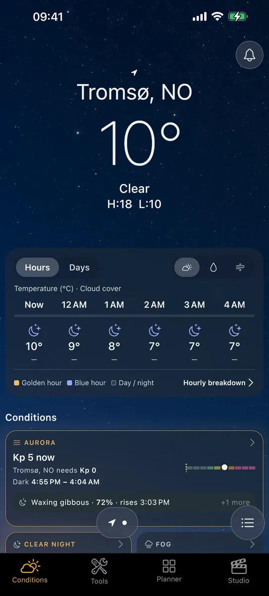 The Conditions screen in the Viewpoint app