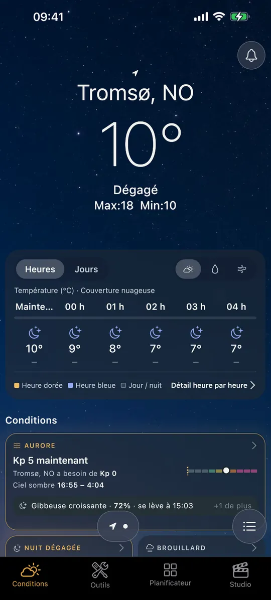 L’écran « Conditions » dans l’app Viewpoint