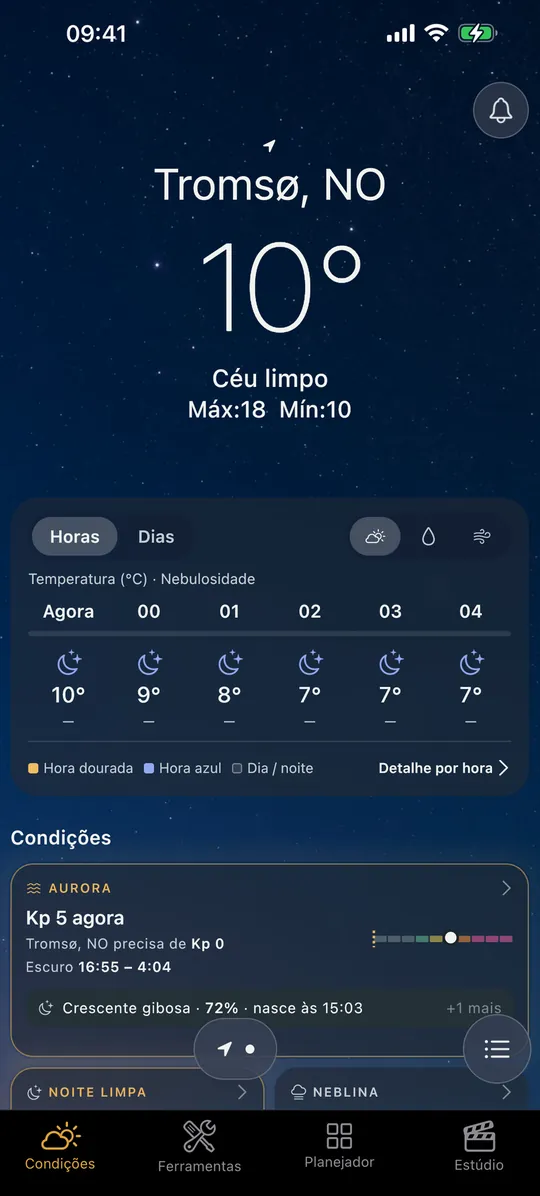 Tela «Condições» no app Viewpoint