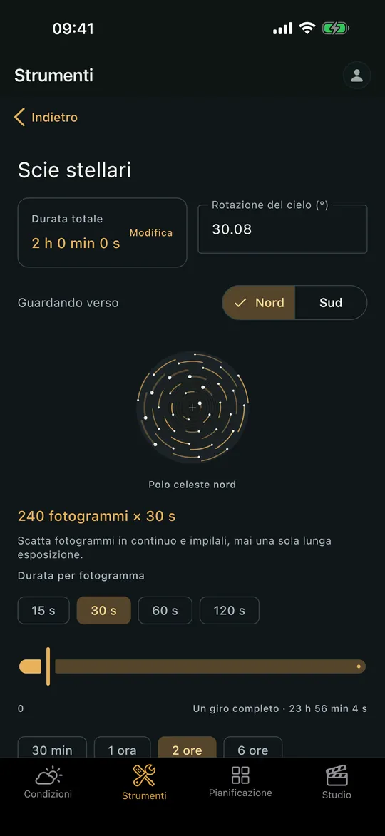 La schermata «calcolatore Scie stellari» nell’app Viewpoint