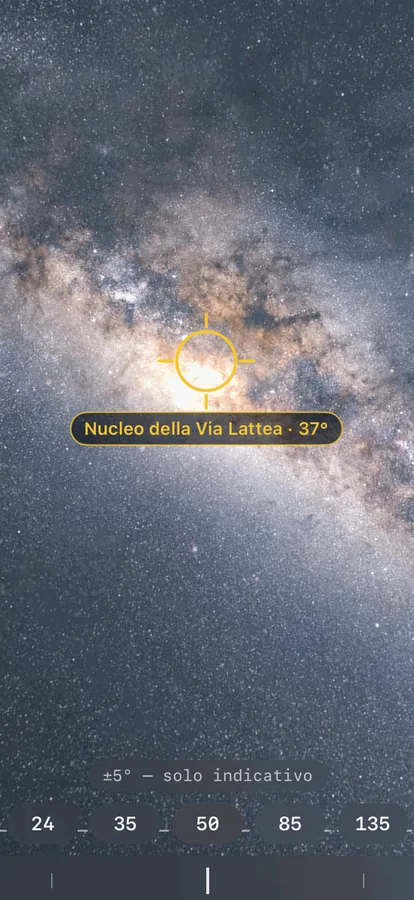 La vista in realtà aumentata che segna dove si trova il nucleo della Via Lattea nel cielo