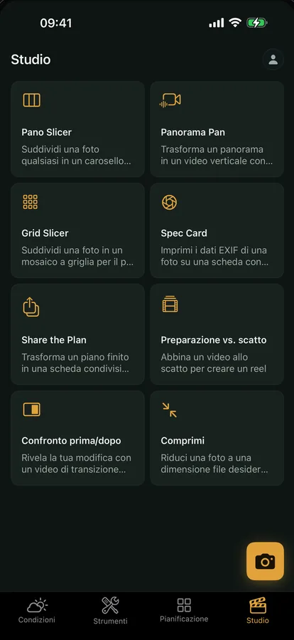 La scheda Studio: taglio dei panorami, video panoramico, scheda dati e altri strumenti per creator