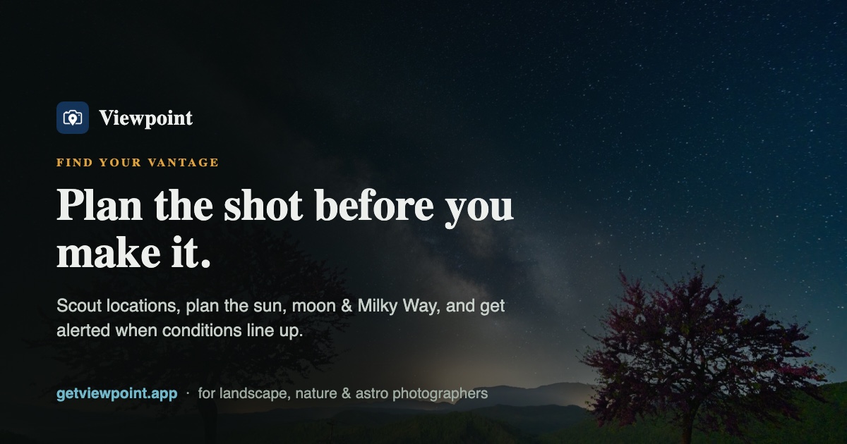 Viewpoint Feature Exposure triangle: aperture, shutter, ISO · Viewpoint